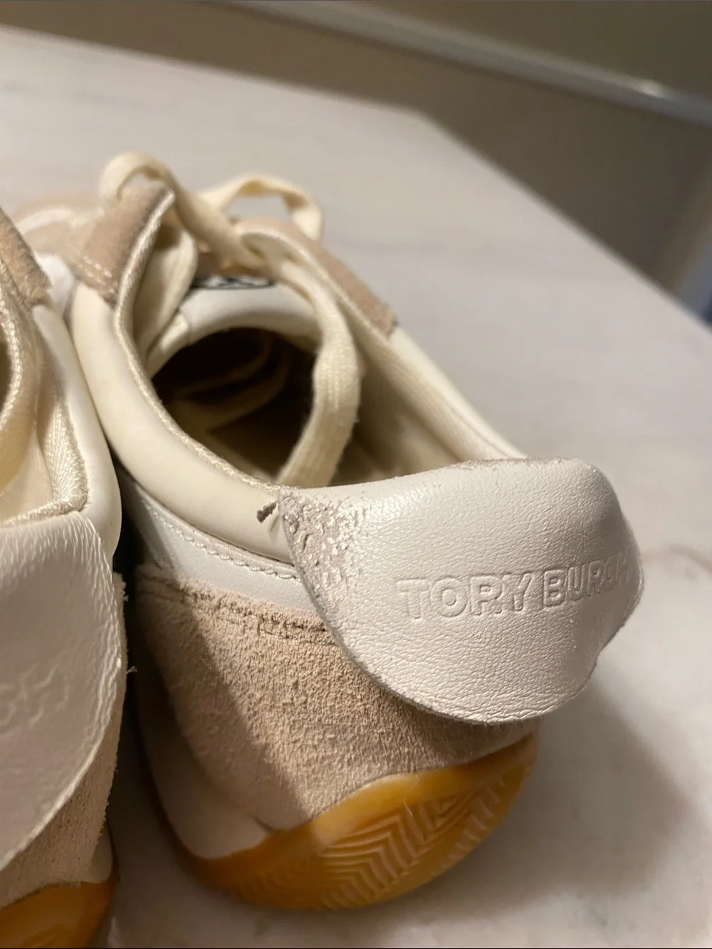 Tory Burch Cream & Beige Suede Trim Sneakers size 6.5